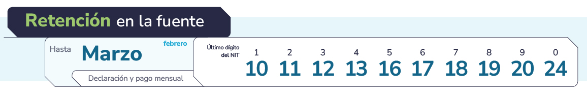 Calendario marzo de 2026 - Retención en la fuente 