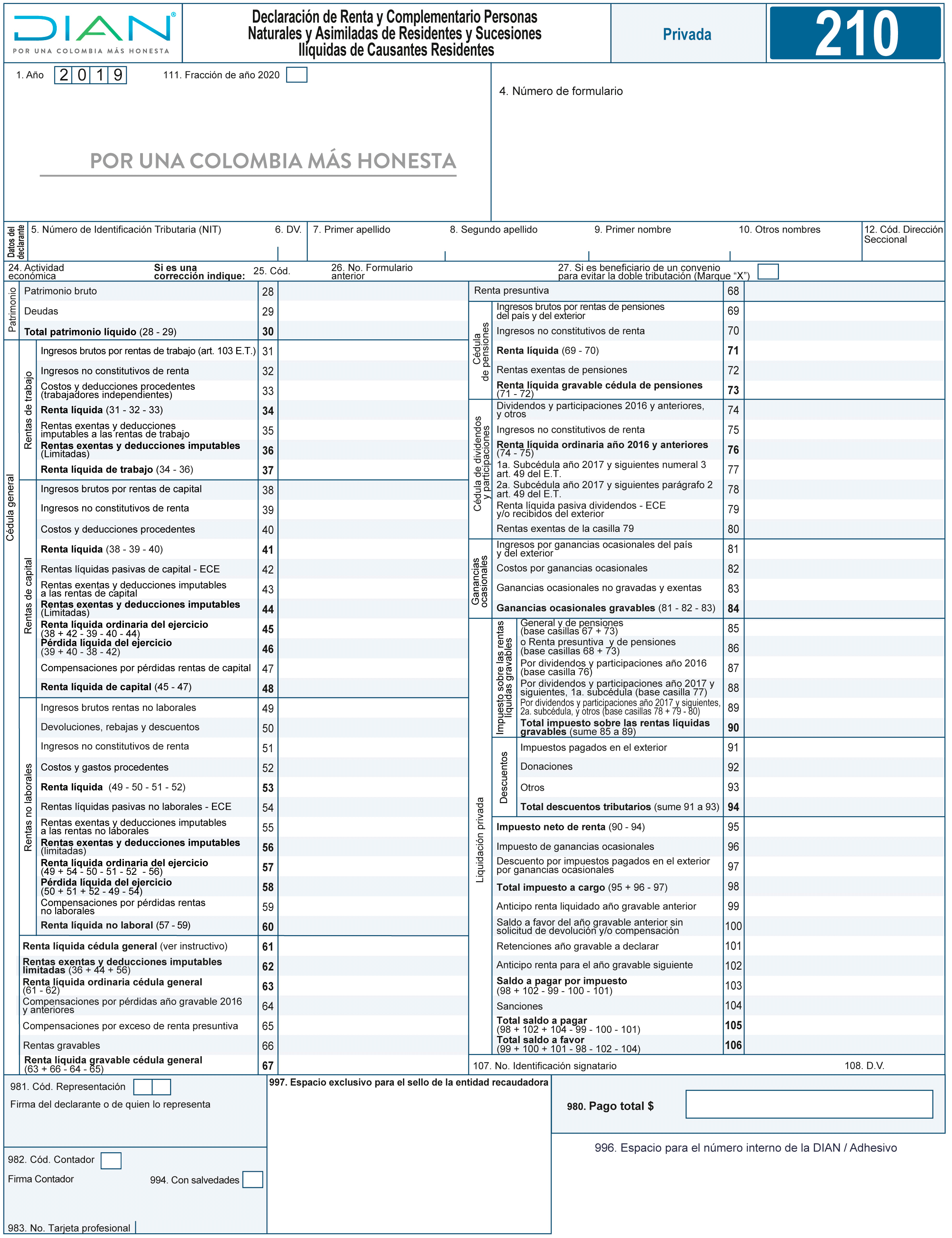 Formulario 210 2019